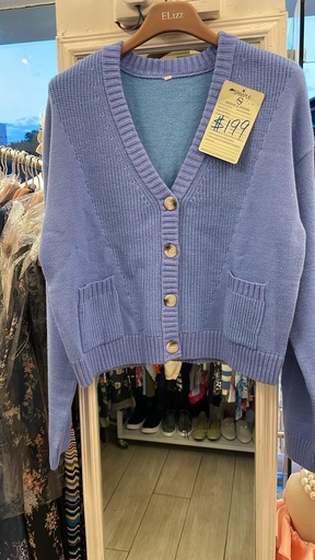 舒適藍色排扣針織衫